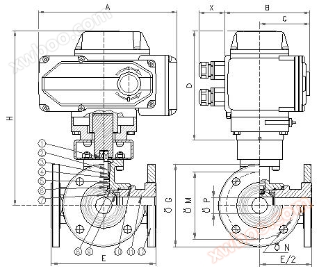  Q944(5)电动三通球阀结构图