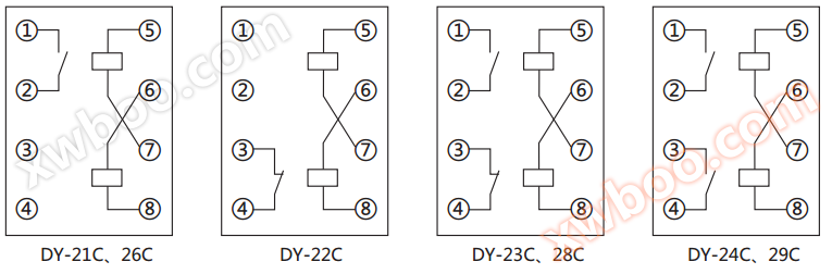 DY-22D/60C电压继电器内部接线图 DY-22D/60C电压继电器内部接线图